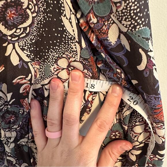 Free People Black Floral Tassel Long Sleeve Mini Dress Medium - Picture 6 of 13